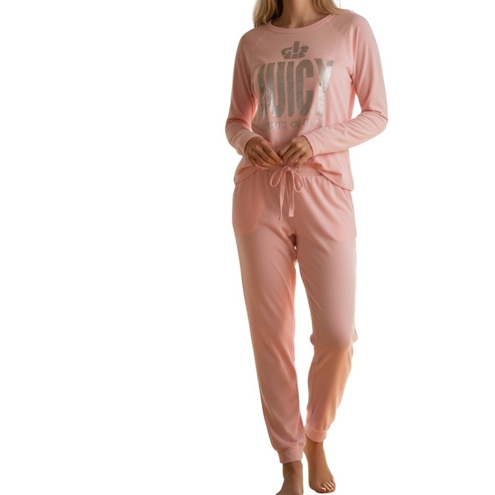 Juicy couture Set Long Sleeve Soft High Waisted Bottoms pink baby
